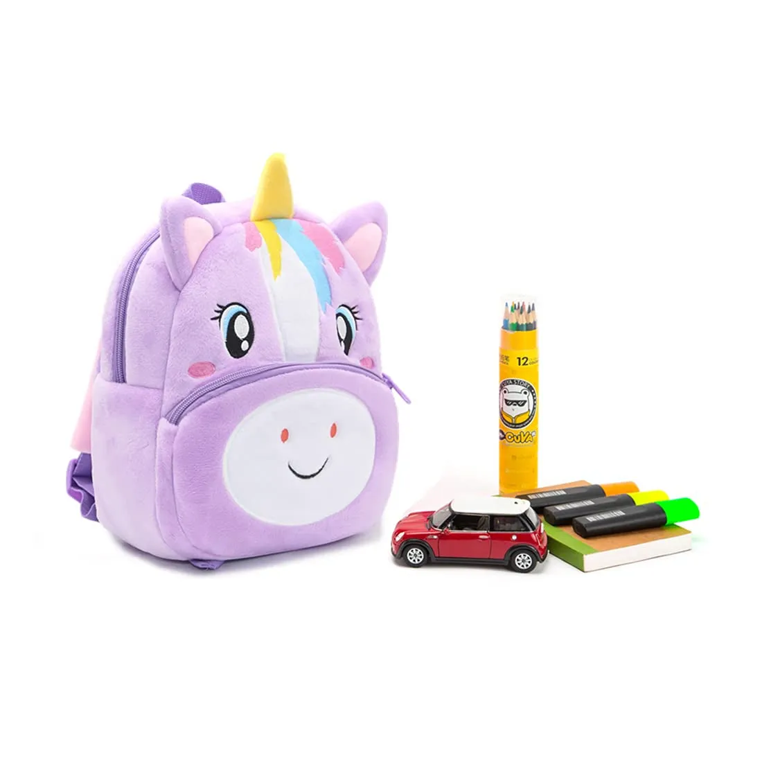 Anykidz 3D Purple Unicorn Kids School Backpack Cute Cartoon Animal Style Children Toddler Plush Bag Perfect Accessories For Boys and Girls