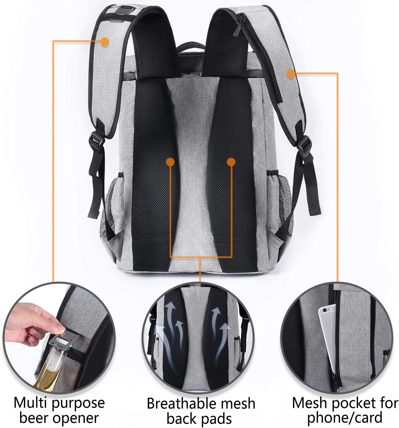 Backpack Cooler Leakproof Insulated Waterproof Cooler Bag, Lightweight Soft Beach Cooler Backpack Picnics Camping Hiking, Holds 30 Cans