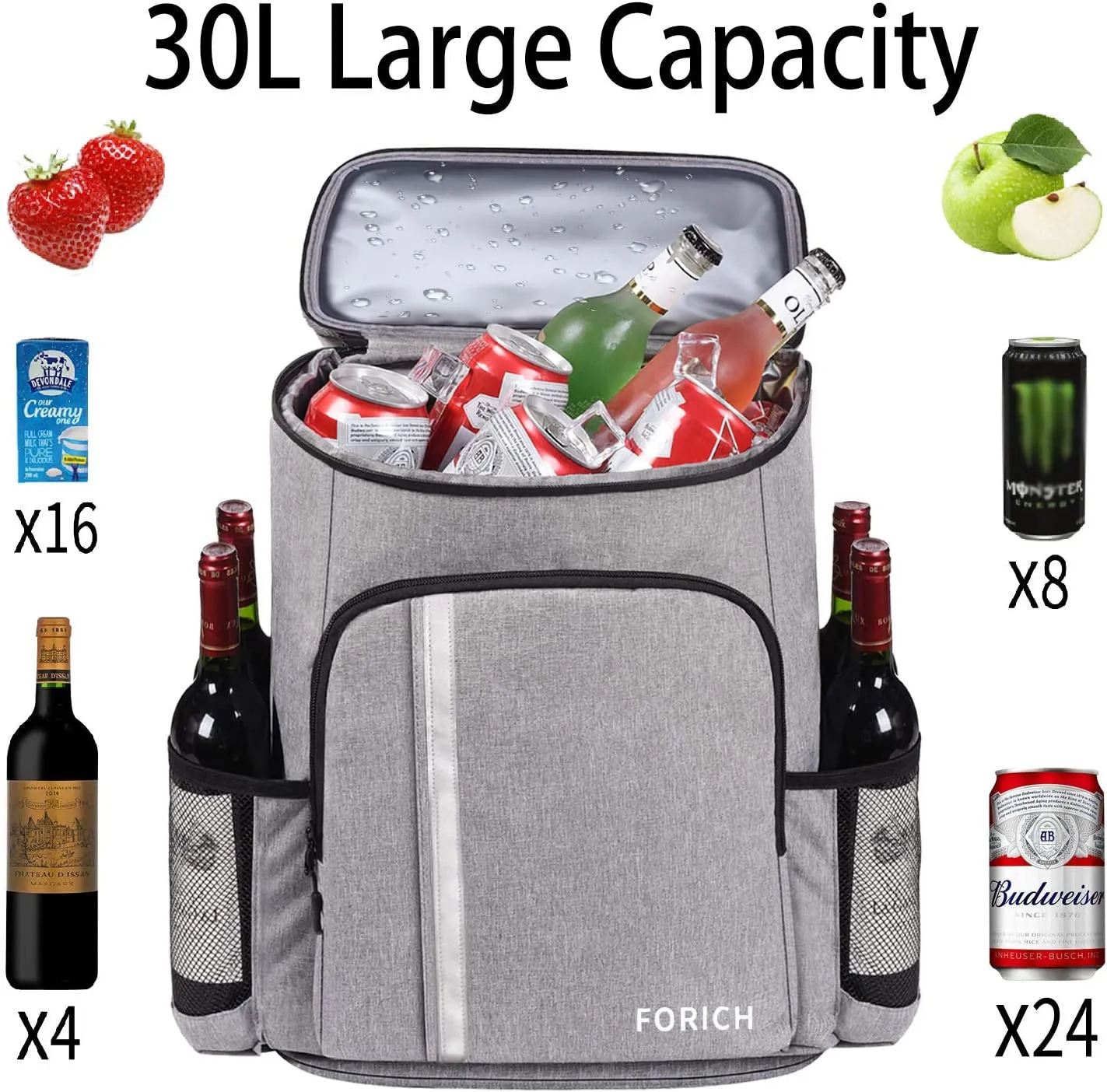 Backpack Cooler Leakproof Insulated Waterproof Cooler Bag, Lightweight Soft Beach Cooler Backpack Picnics Camping Hiking, Holds 30 Cans