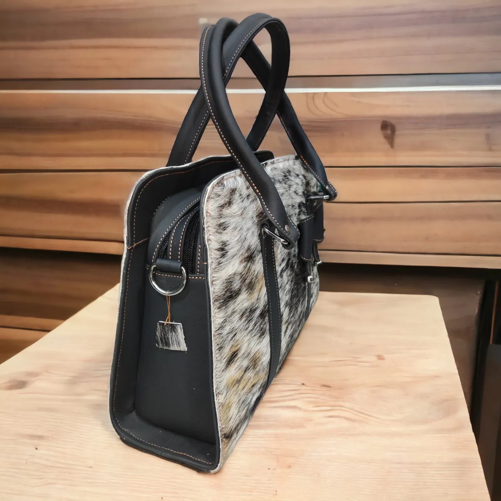 Black White Natural Cowhide Shoulder Bag
