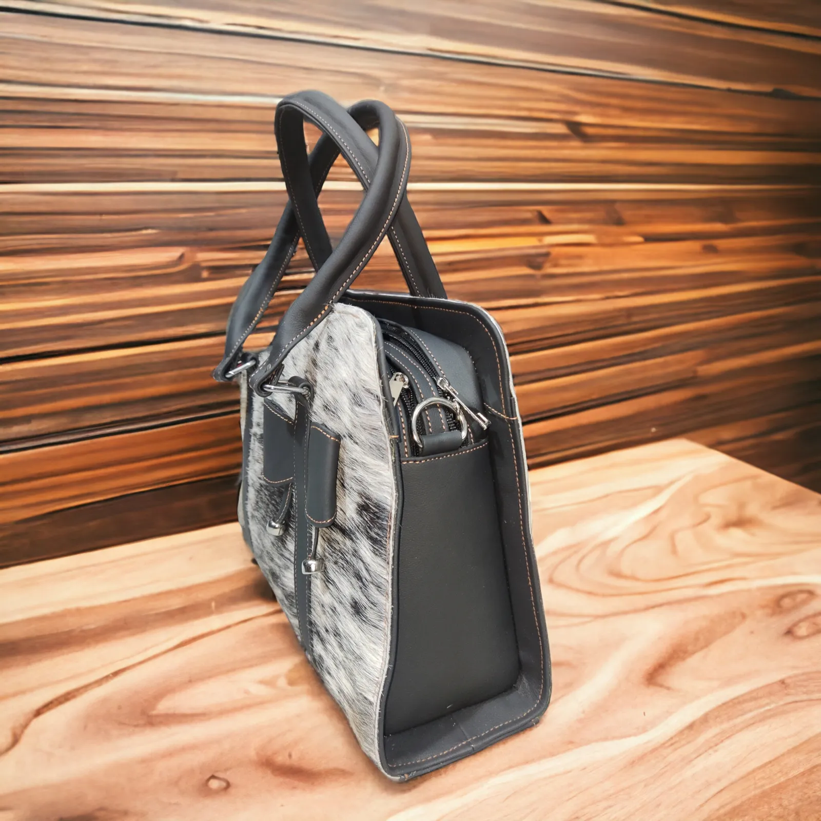 Black White Natural Cowhide Shoulder Bag