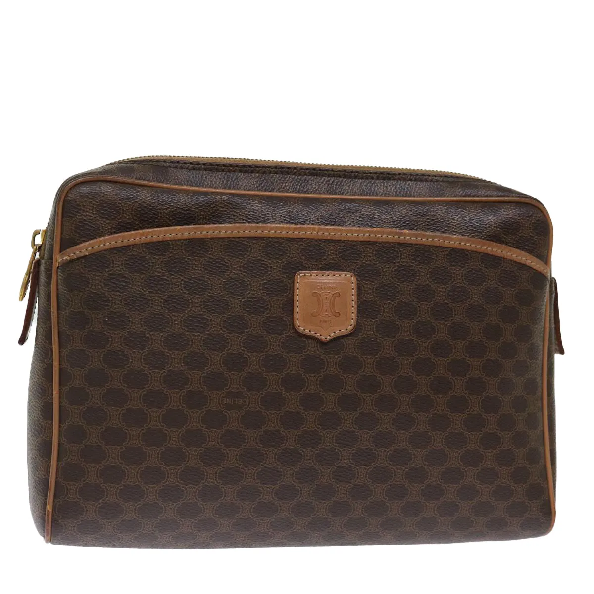 CELINE Macadam Canvas Clutch Bag PVC Brown Auth bs13616