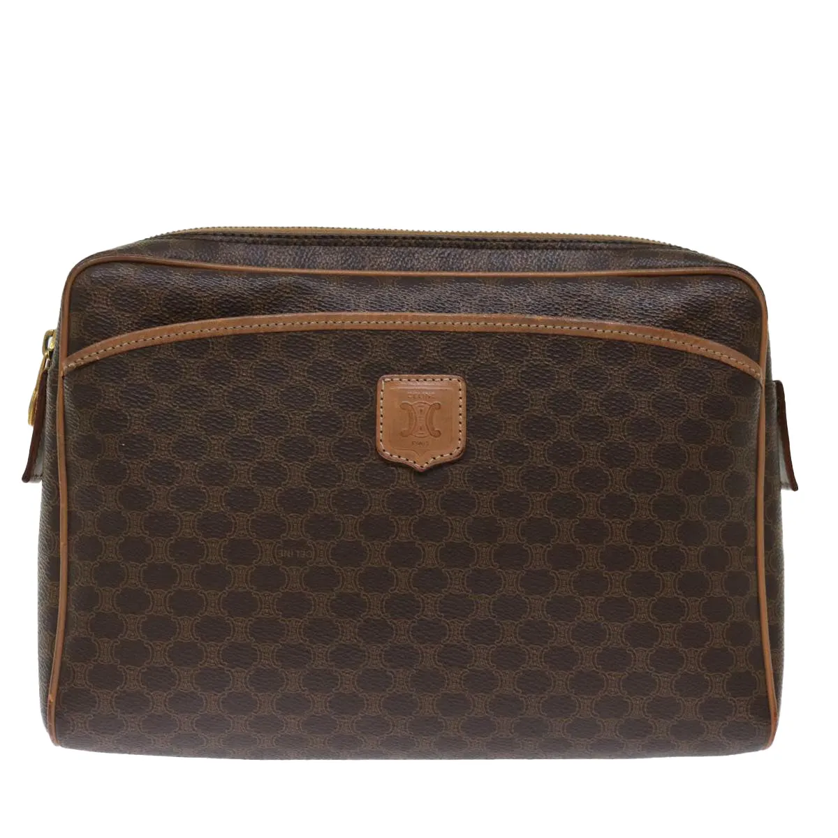 CELINE Macadam Canvas Clutch Bag PVC Brown Auth bs13616