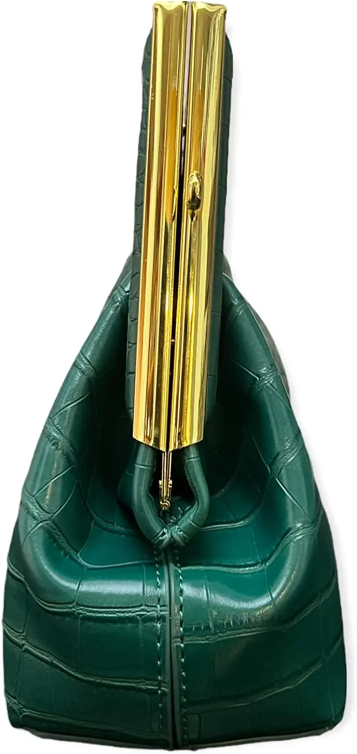 Chic Green Asymmetrical Crocodile Clutch Shoulder Bag