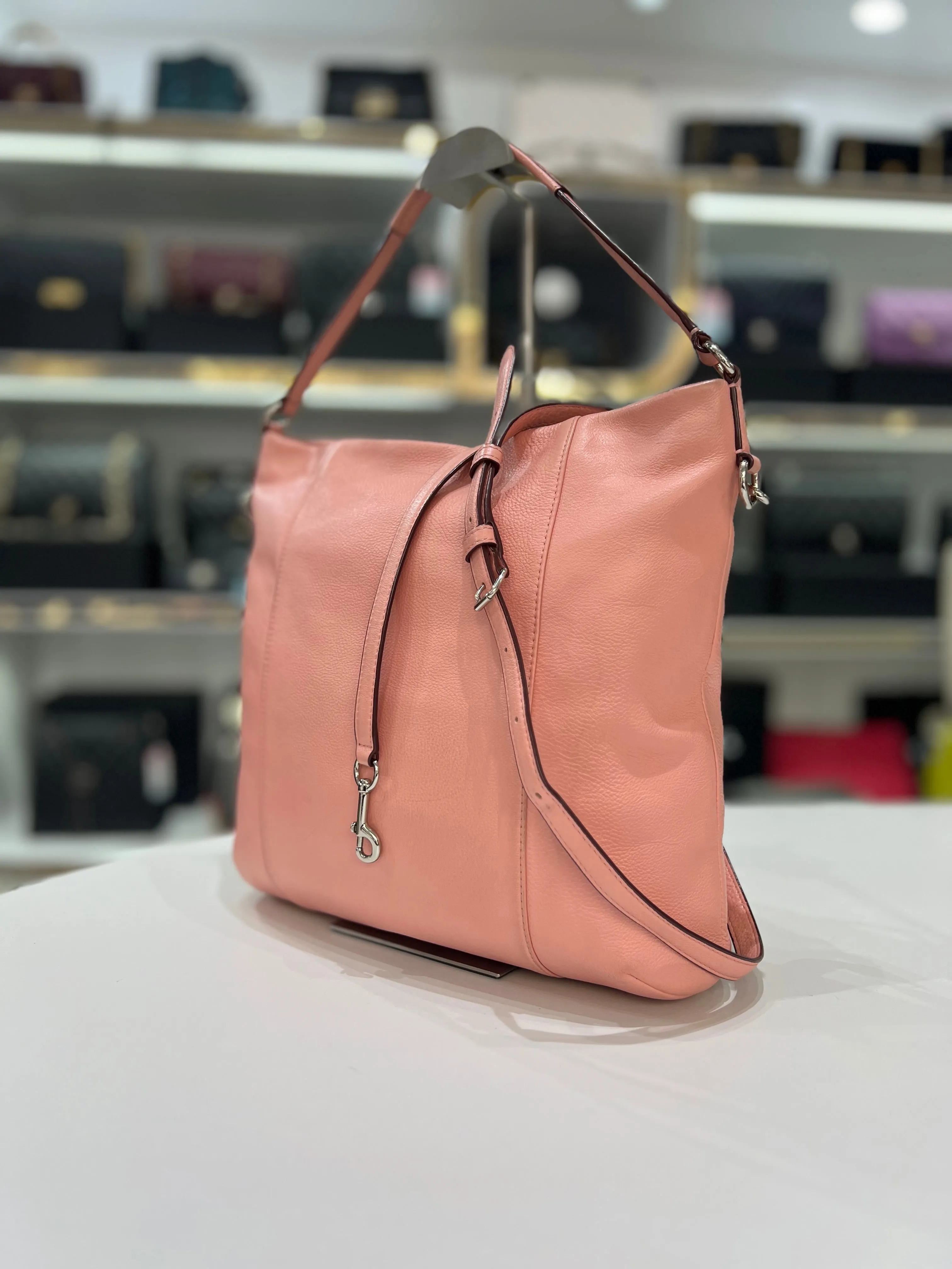 COACH Pink Soft Pebbled Leather Hobo Shoulder Bag For Women
