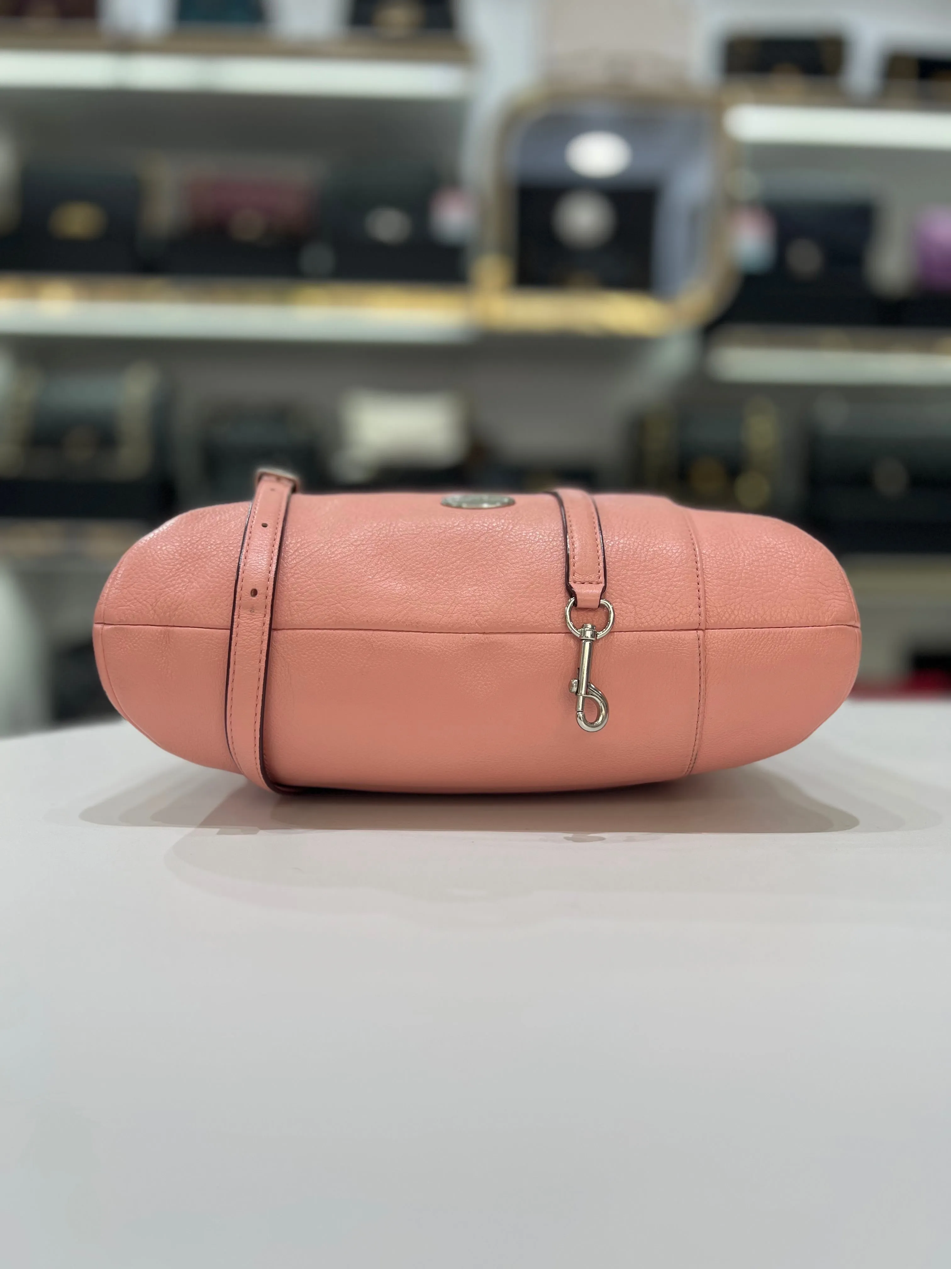 COACH Pink Soft Pebbled Leather Hobo Shoulder Bag For Women