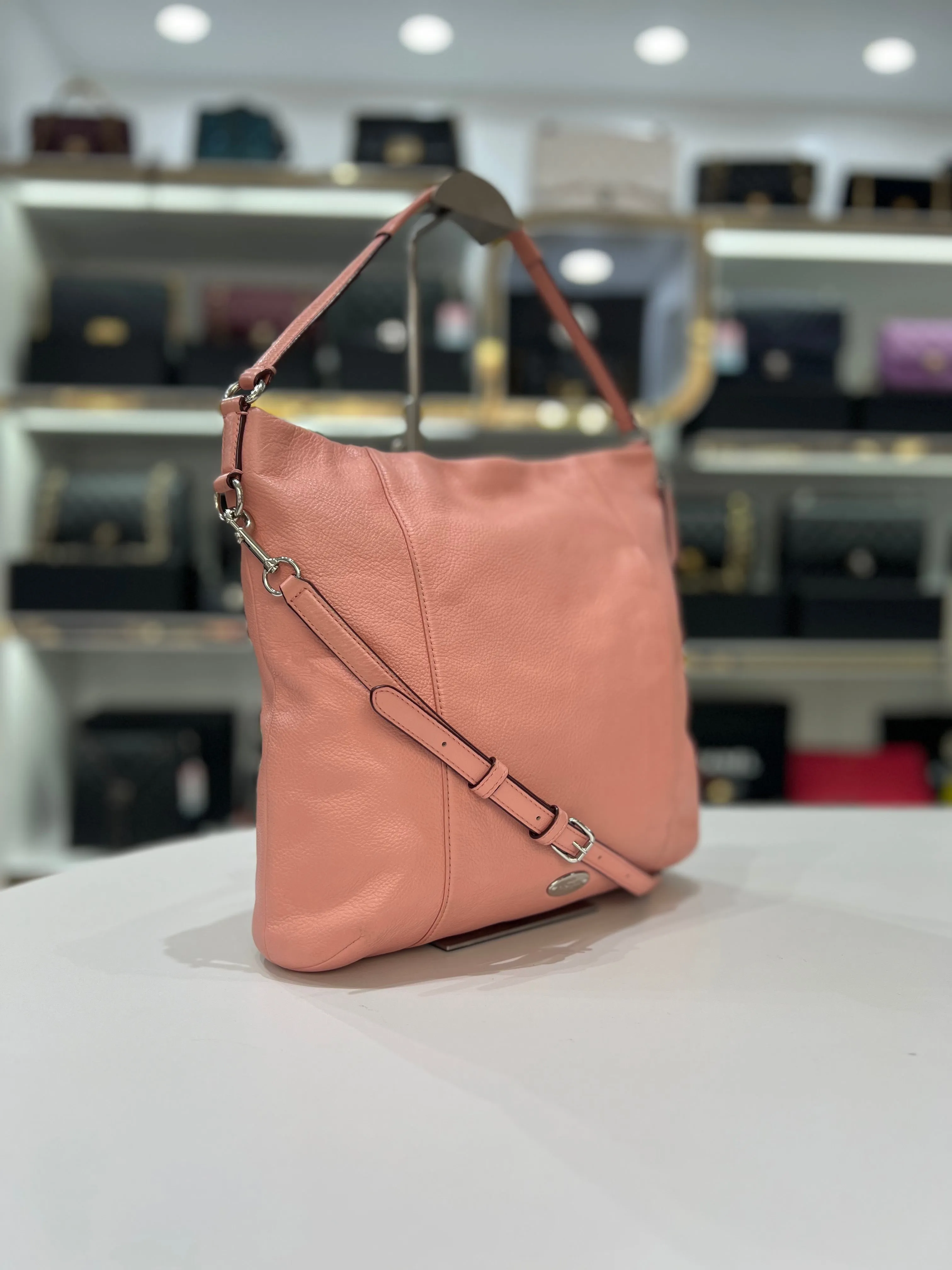 COACH Pink Soft Pebbled Leather Hobo Shoulder Bag For Women
