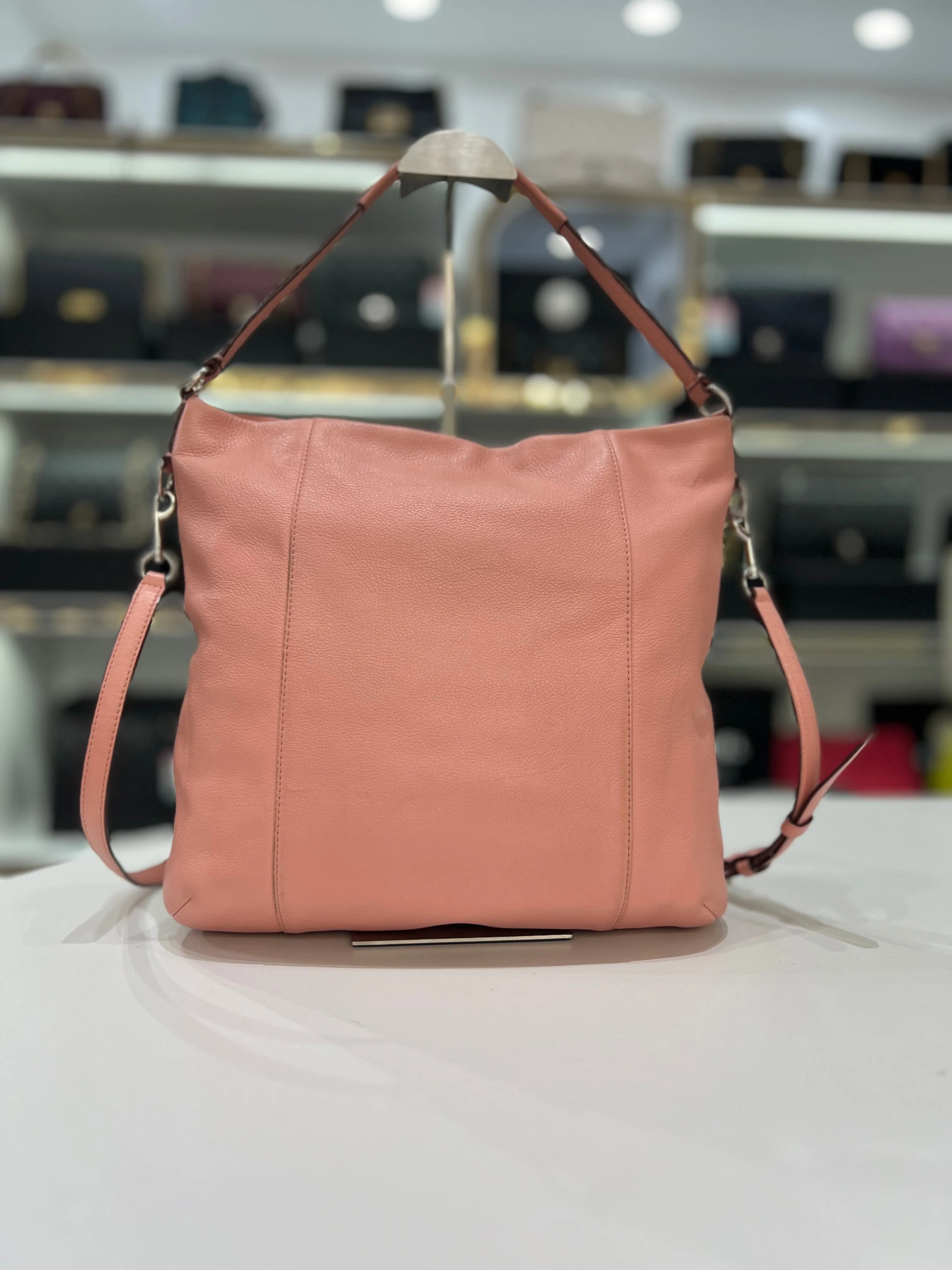 COACH Pink Soft Pebbled Leather Hobo Shoulder Bag For Women