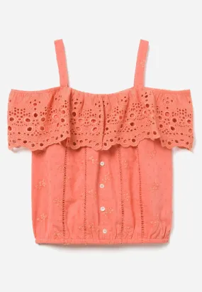 Eyelet Ruffle Button-Up Tank