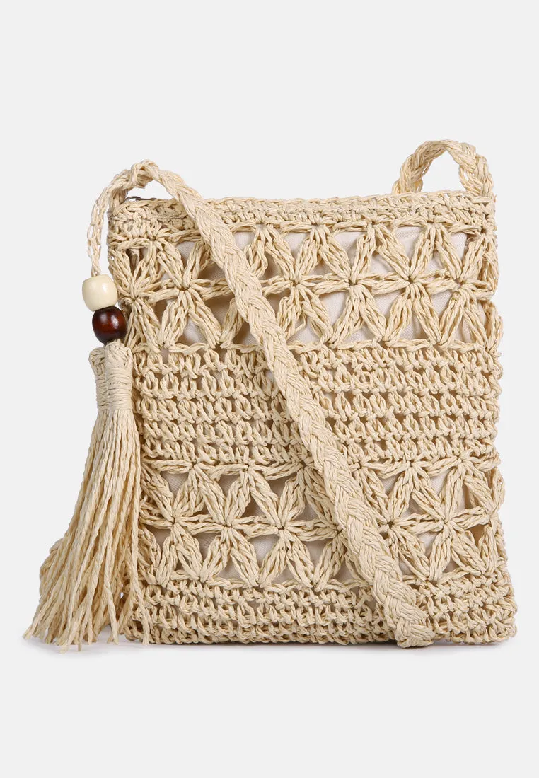 Hay Day Beige Paper Straw Crochet Bag