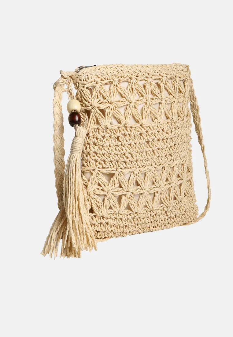 Hay Day Beige Paper Straw Crochet Bag