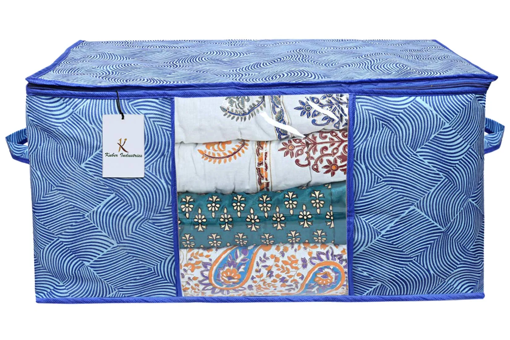 Kuber Industries Leheriya Design Underbed Blanket Cover Storage Bag Organiser Set of 5 - (Royal Blue, Extra Large Size - CTKTC15225),Standard