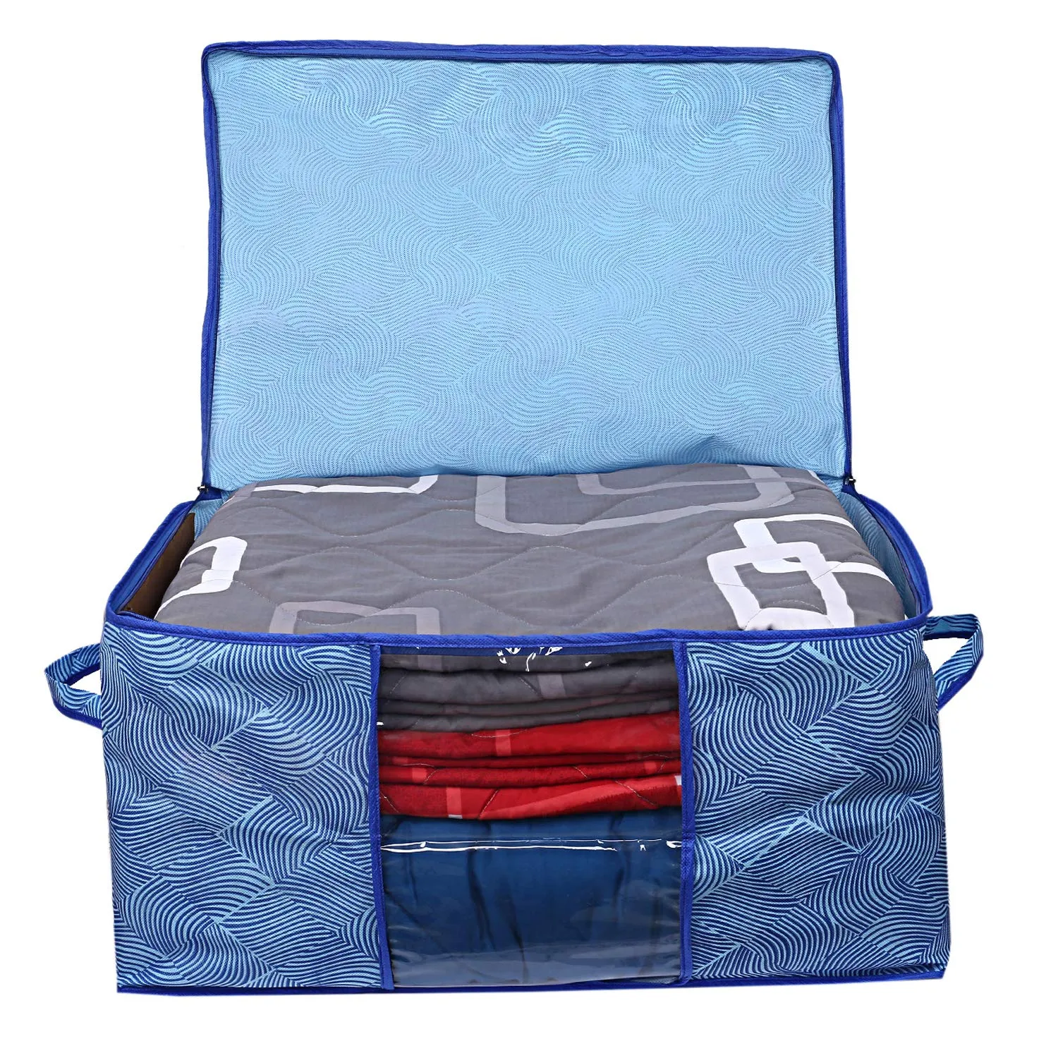 Kuber Industries Leheriya Design Underbed Blanket Cover Storage Bag Organiser Set of 5 - (Royal Blue, Extra Large Size - CTKTC15225),Standard