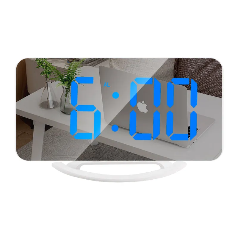 LED Mirror Digital Alarm Clock with Diming Mode Dual USB Ports