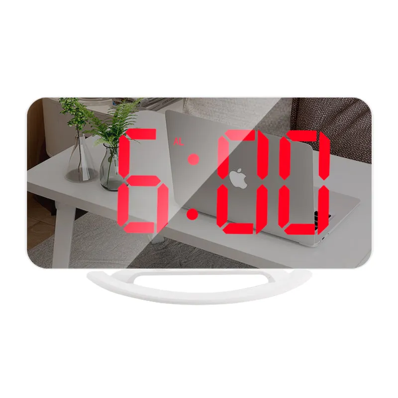 LED Mirror Digital Alarm Clock with Diming Mode Dual USB Ports