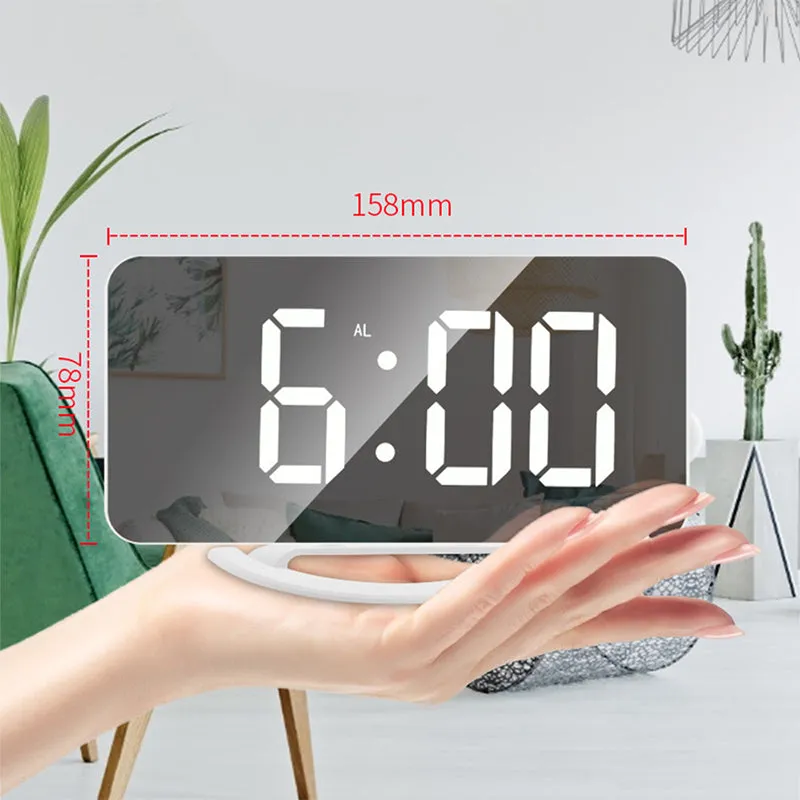 LED Mirror Digital Alarm Clock with Diming Mode Dual USB Ports