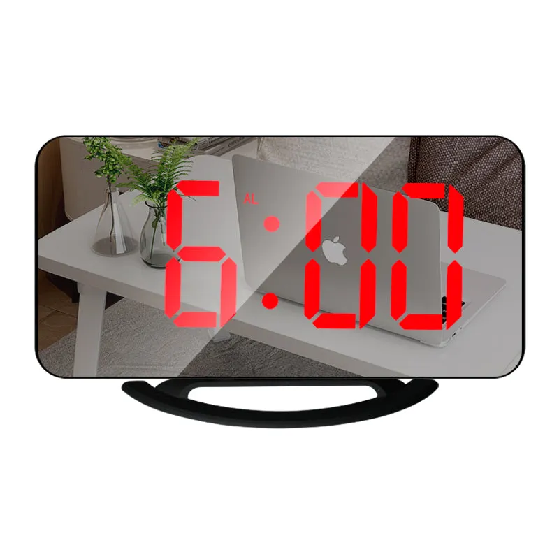 LED Mirror Digital Alarm Clock with Diming Mode Dual USB Ports