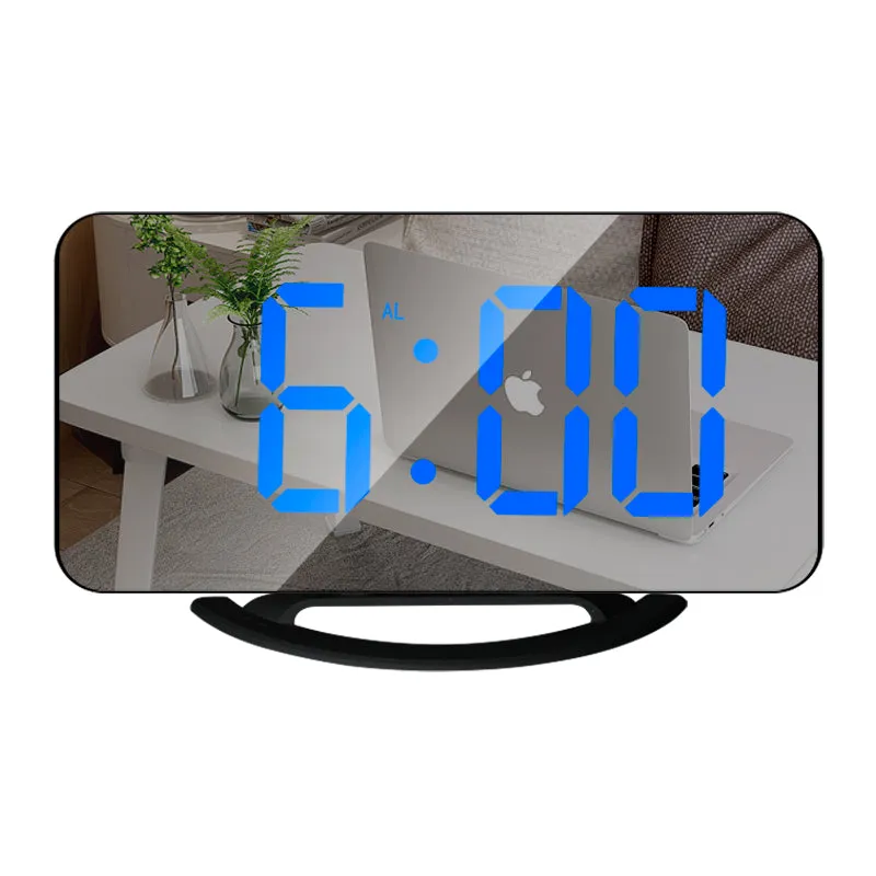 LED Mirror Digital Alarm Clock with Diming Mode Dual USB Ports
