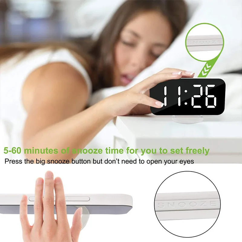 LED Mirror Digital Alarm Clock with Diming Mode Dual USB Ports