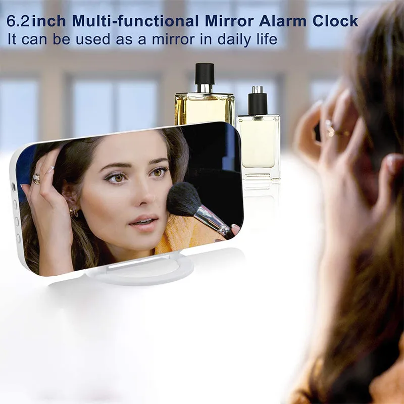 LED Mirror Digital Alarm Clock with Diming Mode Dual USB Ports