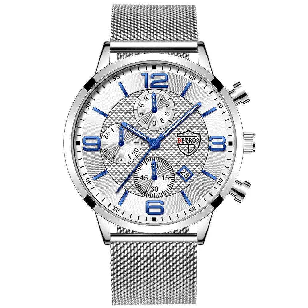 Men's Business Calendar Watch Stainless Steel Quartz Wrist Watch with Luminous Function