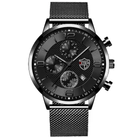 Men's Business Calendar Watch Stainless Steel Quartz Wrist Watch with Luminous Function