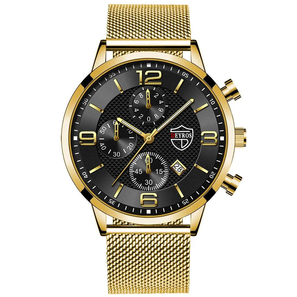 Men's Business Calendar Watch Stainless Steel Quartz Wrist Watch with Luminous Function