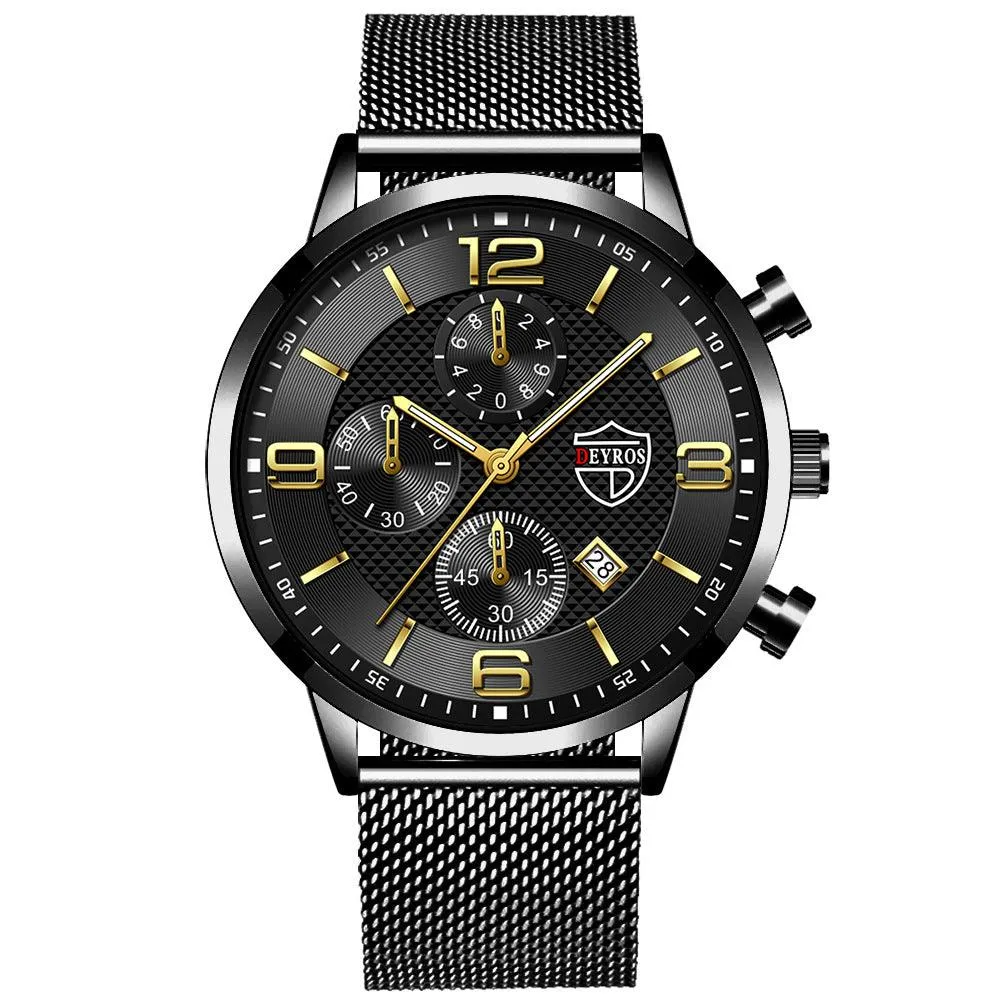 Men's Business Calendar Watch Stainless Steel Quartz Wrist Watch with Luminous Function