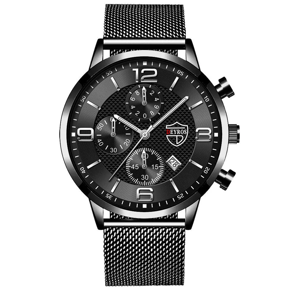 Men's Business Calendar Watch Stainless Steel Quartz Wrist Watch with Luminous Function