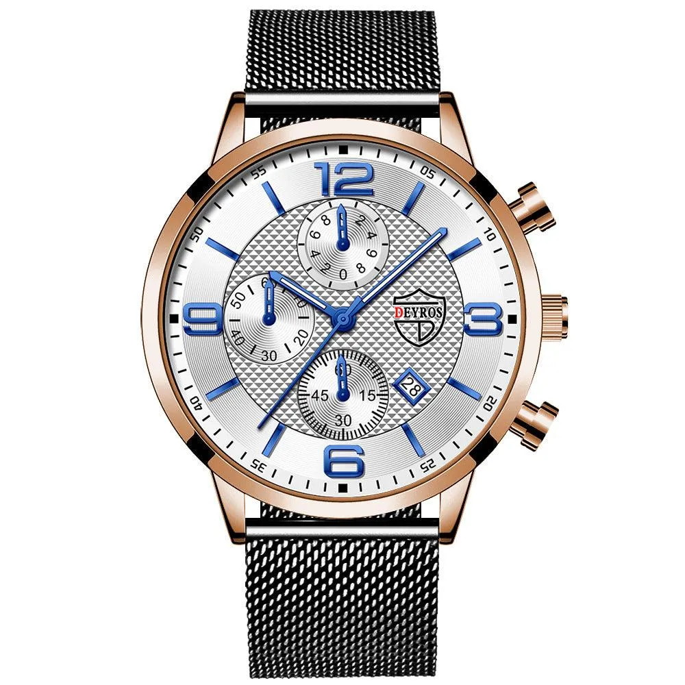 Men's Business Calendar Watch Stainless Steel Quartz Wrist Watch with Luminous Function