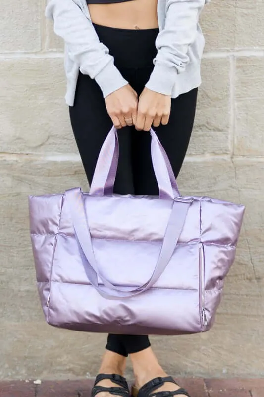 Metallic Puffer Large Tote Weekender Getaway Shoulder Crossbody Bag