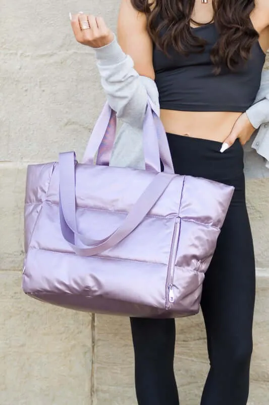 Metallic Puffer Large Tote Weekender Getaway Shoulder Crossbody Bag