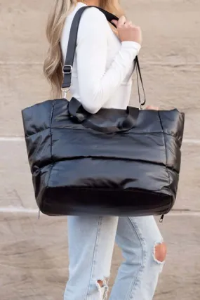 Metallic Puffer Large Tote Weekender Getaway Shoulder Crossbody Bag