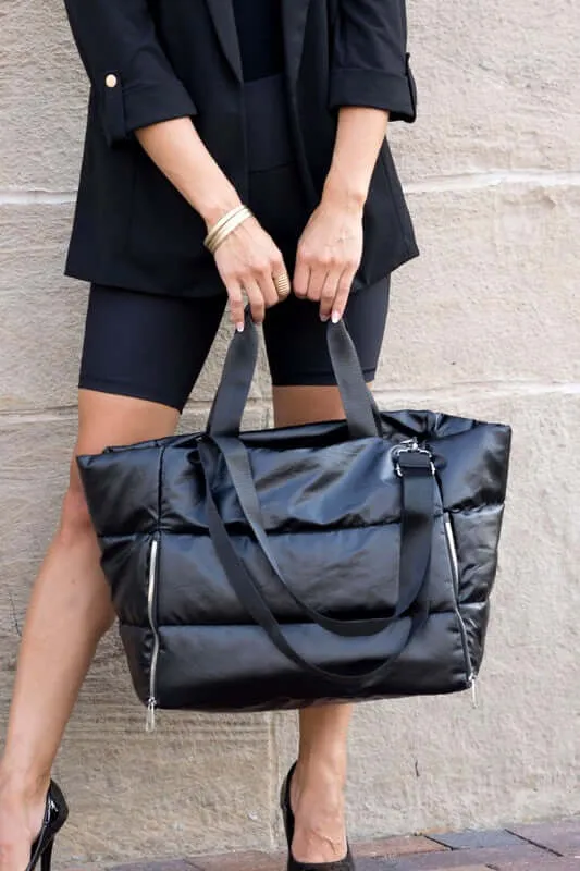 Metallic Puffer Large Tote Weekender Getaway Shoulder Crossbody Bag