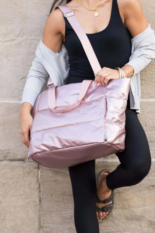 Metallic Puffer Large Tote Weekender Getaway Shoulder Crossbody Bag