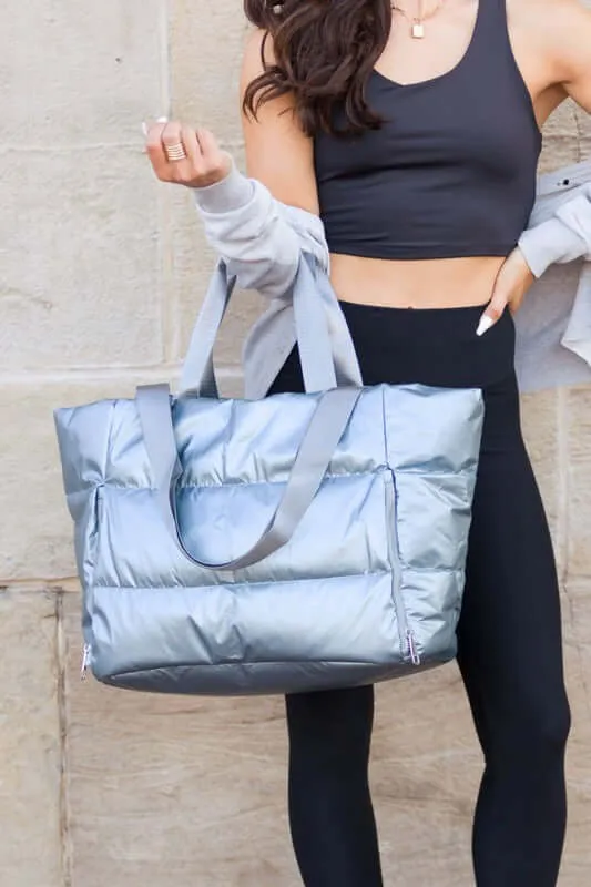 Metallic Puffer Large Tote Weekender Getaway Shoulder Crossbody Bag
