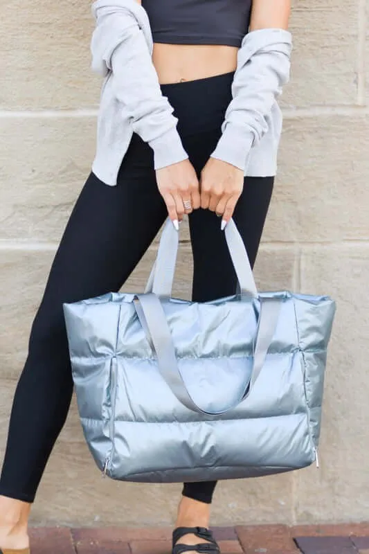Metallic Puffer Large Tote Weekender Getaway Shoulder Crossbody Bag