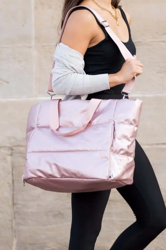 Metallic Puffer Large Tote Weekender Getaway Shoulder Crossbody Bag