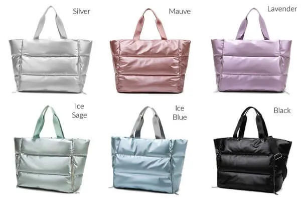 Metallic Puffer Large Tote Weekender Getaway Shoulder Crossbody Bag