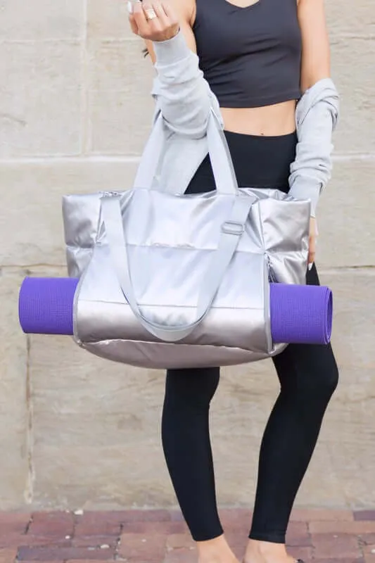 Metallic Puffer Large Tote Weekender Getaway Shoulder Crossbody Bag