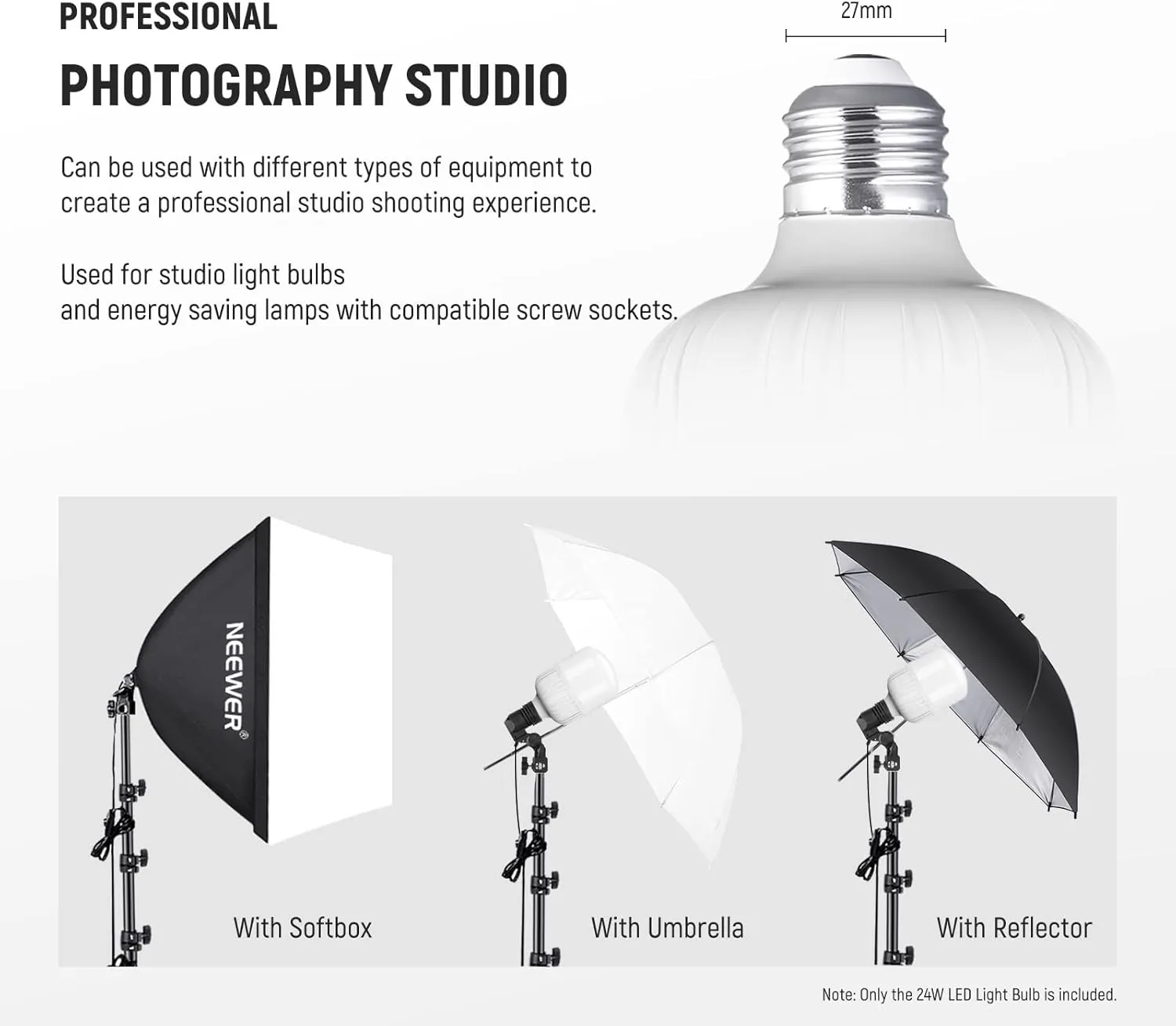 NEEWER T100 2 Packs E27 35W LED Light Bulbs