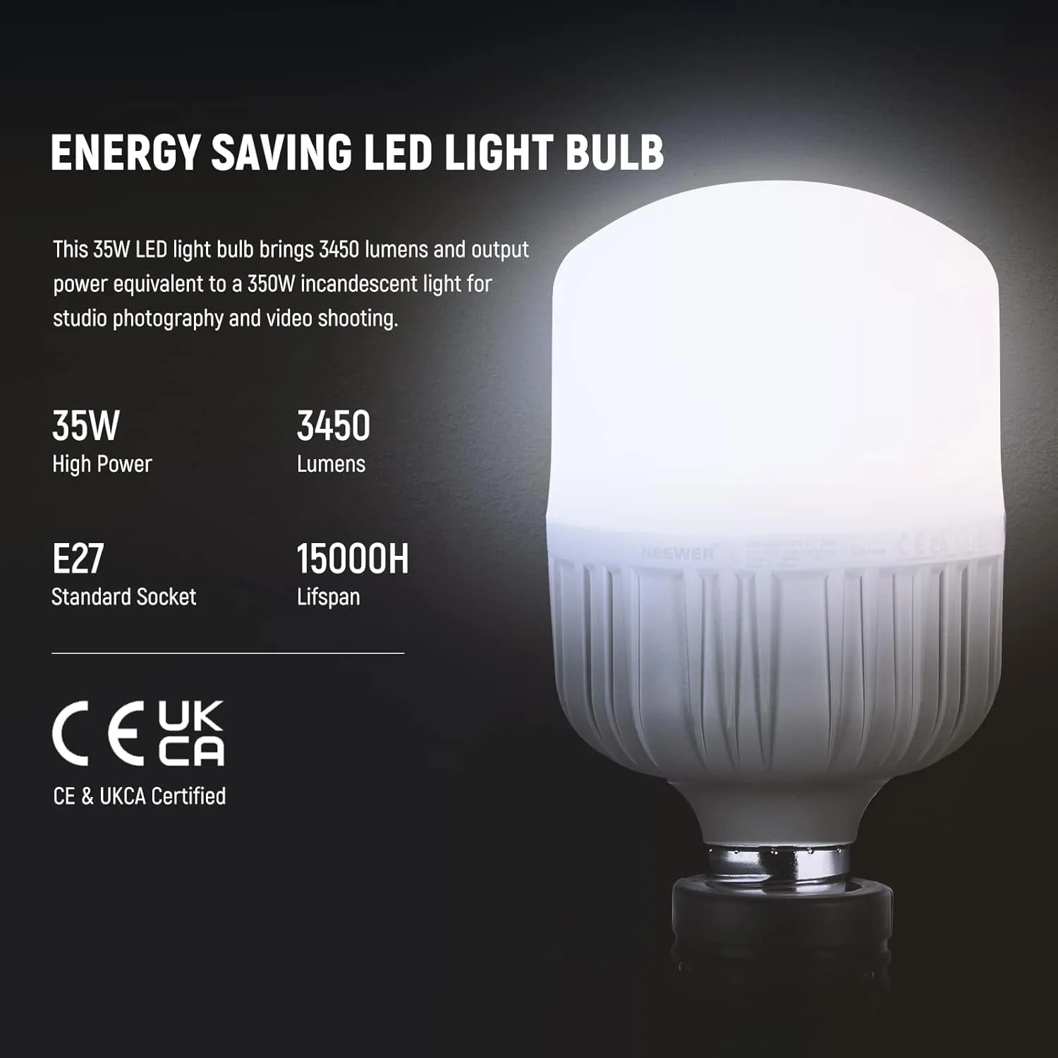 NEEWER T100 2 Packs E27 35W LED Light Bulbs