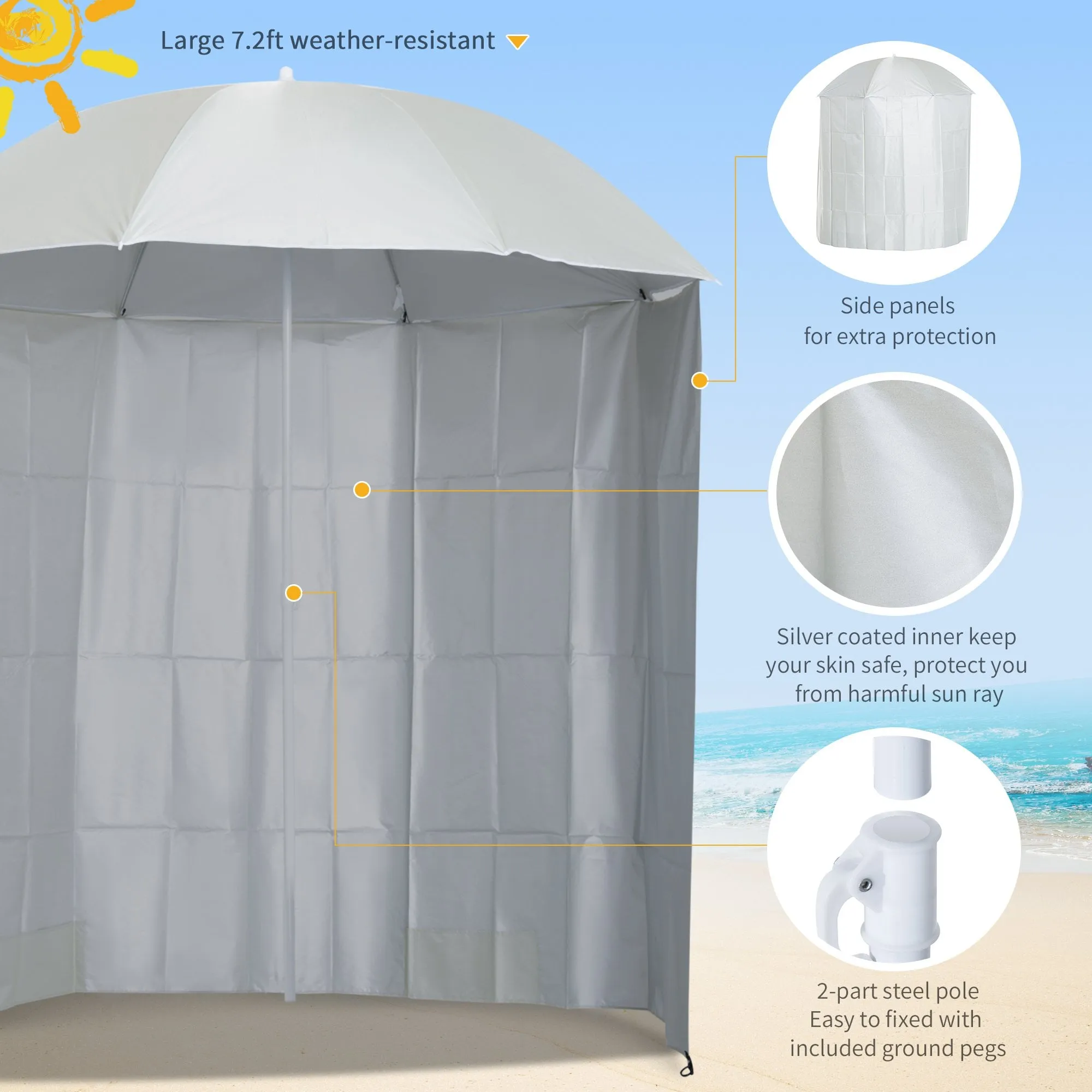 Oasis 2.2 m Outdoor Fishing Parasol Umbrella with Side Panel - White