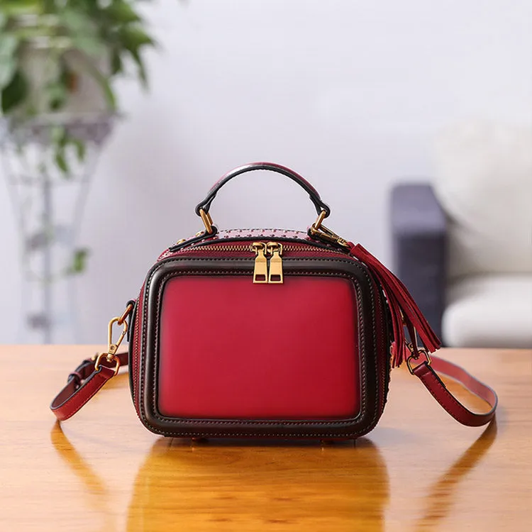 Women Genuine Leather Crossbody Bags Cube Bag Shoulder Bag Purses